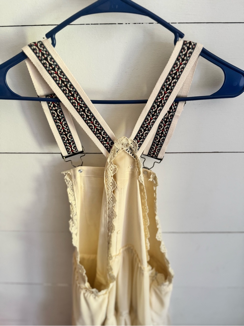 Amazon Cream Lace-Trim Maxi Dress with Patterned Straps
